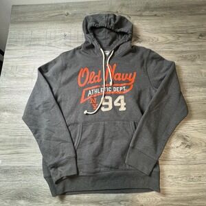 Old Navy Hoodie Mens Medium Gray Orange Athletic Dept 94 Graphic Sweatshirt